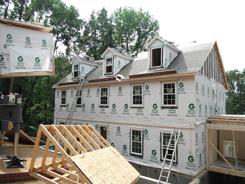 Modular home being assembled on site